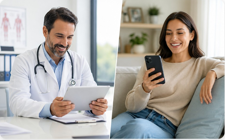 Médico y paciente coordinando citas, resultados y recetas digitales por SMS con Telvoice
